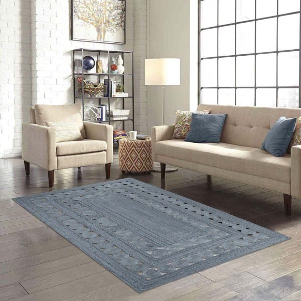 Indian Hand Braided Jute Grey Large Area Rug - Image 2