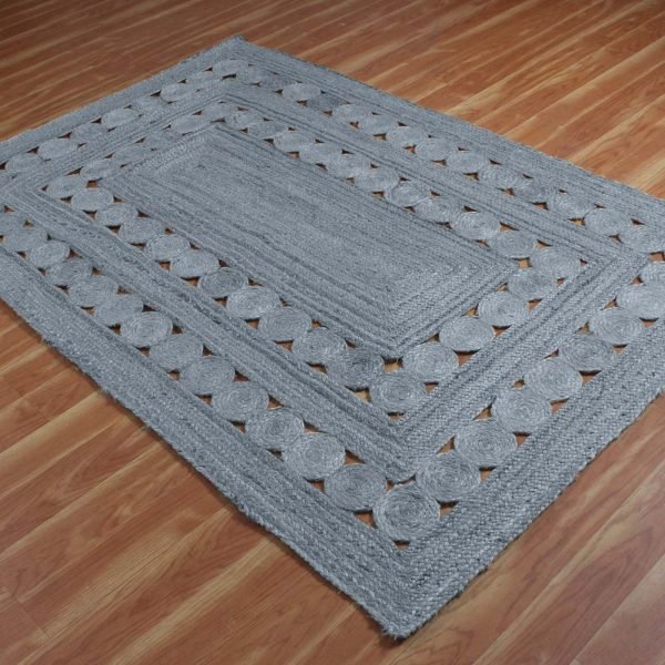 Indian Hand Braided Jute Grey Large Area Rug - Image 3