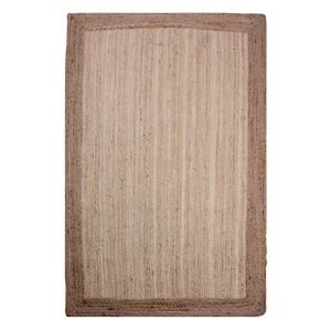 Hand Braided Bordered White Beige Jute Rug