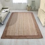 Hand Braided Bordered White Beige Jute Rug