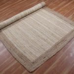 Hand Braided Bordered White Beige Jute Rug