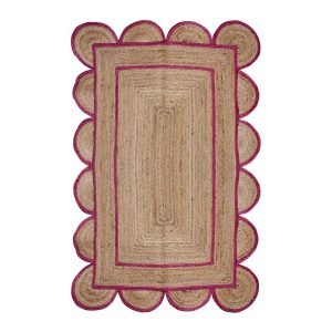 Hand Braided Scalloped Pink Beige Jute Rug