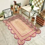 Hand Braided Scalloped Pink Beige Jute Rug