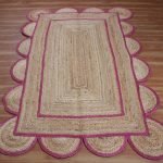 Hand Braided Scalloped Pink Beige Jute Rug