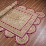 Hand Braided Scalloped Pink Beige Jute Rug