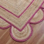 Hand Braided Scalloped Pink Beige Jute Rug