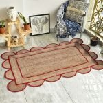 Hand Braided Scalloped Red Beige Jute Area Rug