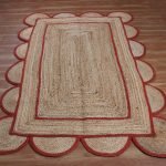 Hand Braided Scalloped Red Beige Jute Area Rug
