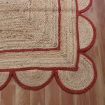 Hand Braided Scalloped Red Beige Jute Area Rug