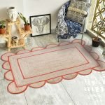 Scalloped Orange Beige Jute Hand Braided Rug
