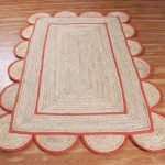 Scalloped Orange Beige Jute Hand Braided Rug
