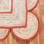 Scalloped Orange Beige Jute Hand Braided Rug