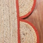 Scalloped Orange Beige Jute Hand Braided Rug