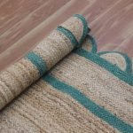 Scalloped Green Beige Jute Hand Braided Rug