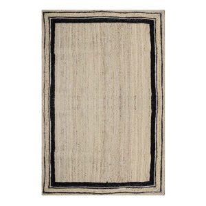 Bordered Black Beige Jute Hand Braided Rug