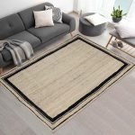Bordered Black Beige Jute Hand Braided Rug