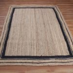 Bordered Black Beige Jute Hand Braided Rug