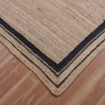 Bordered Black Beige Jute Hand Braided Rug