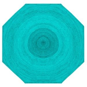 Octagonal Turquoise Blue Jute Hand Braided Rugs