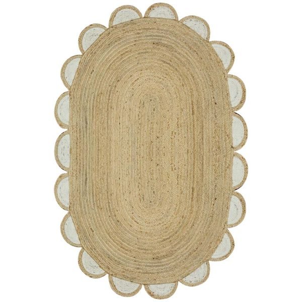Handmade Scalloped Beige White Oval Area Rugs