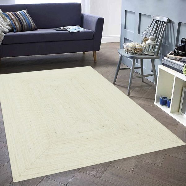 White Hand Braided Geometric Bedroom Area Rug - Image 2
