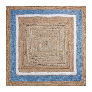 Geometric Bordered Beige White Jute Area Rug