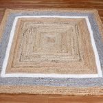 Geometric Bordered Beige White Jute Area Rug