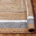 Geometric Bordered Beige White Jute Area Rug