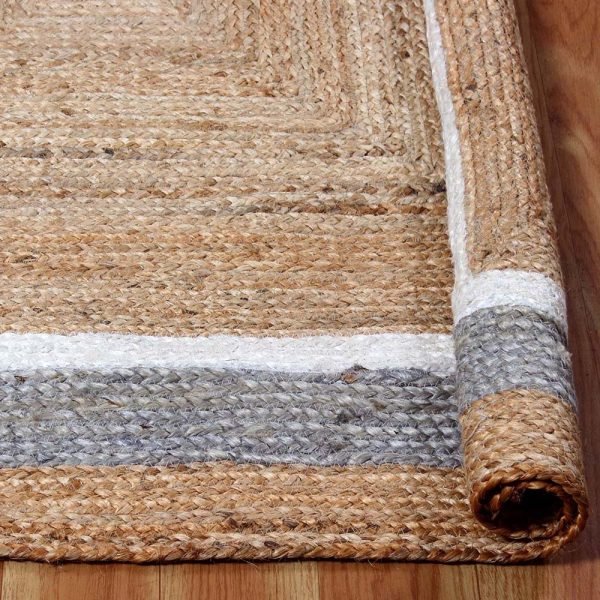 Geometric Bordered Beige White Jute Area Rug - Image 4