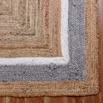Geometric Bordered Beige White Jute Area Rug