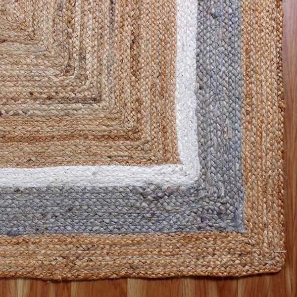 Geometric Bordered Beige White Jute Area Rug - Image 5