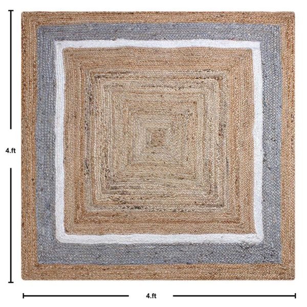 Geometric Bordered Beige White Jute Area Rug - Image 6