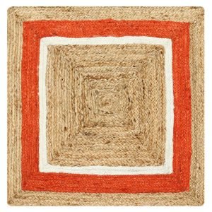 Hand Braided Bordered Beige Orange Jute Rug