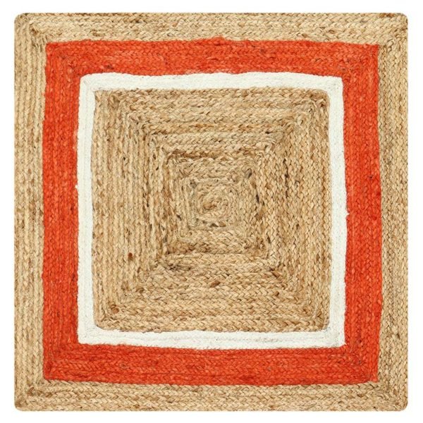 Hand Braided Bordered Beige Orange Jute Rug