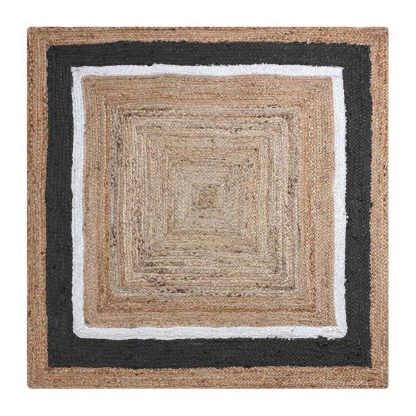 Bordered Beige Black Jute Square Area Rug