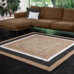 Bordered Beige Black Jute Square Area Rug