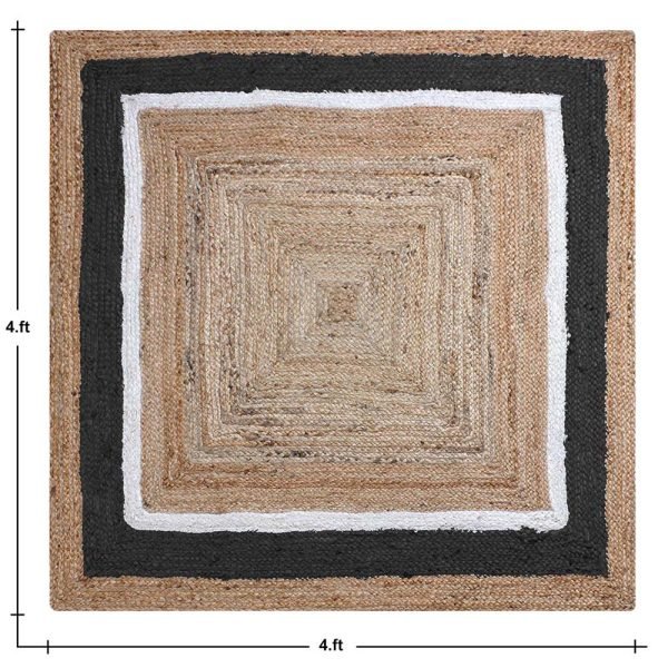Bordered Beige Black Jute Square Area Rug - Image 5