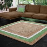Hand Braided Green Beige Square Jute Rug