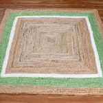 Hand Braided Green Beige Square Jute Rug