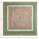 Hand Braided Green Beige Square Jute Rug