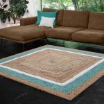 Hand Braided Turquoise Beige Square Jute Rug