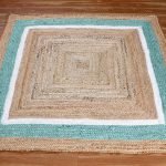 Hand Braided Turquoise Beige Square Jute Rug