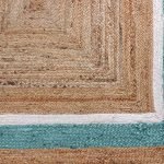 Hand Braided Turquoise Beige Square Jute Rug