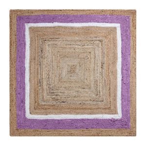 Hand Braided Purple Beige Square Jute Rug