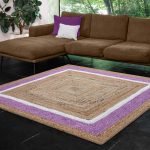 Hand Braided Purple Beige Square Jute Rug