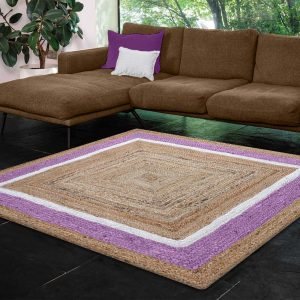 Hand Braided Purple Beige Square Jute Rug