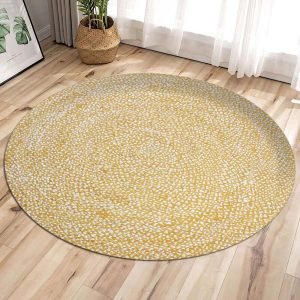 Round handmade rug yellow cotton and jute