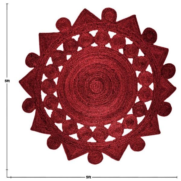 Round Hand Braided Jute Maroon Large Area Rug - Image 5
