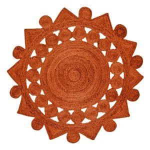 Orange Indian Handmade Jute Round Area Rug