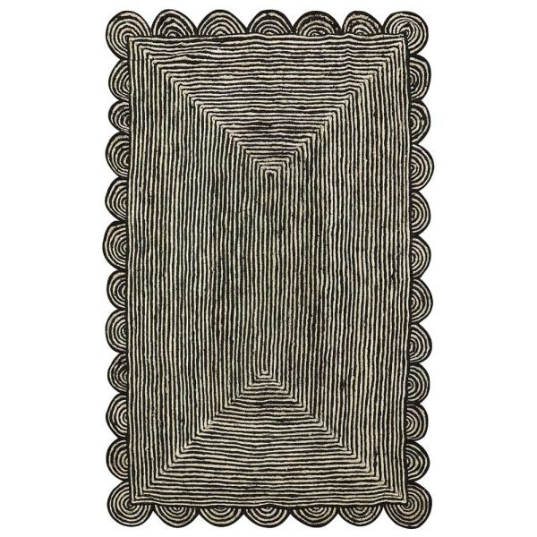 Scalloped Hand Braided Beige Black Area Rug